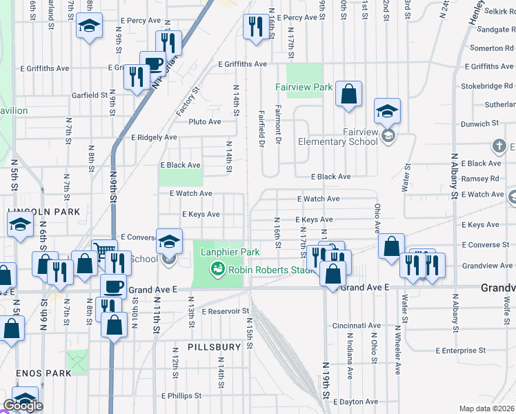 map of restaurants, bars, coffee shops, grocery stores, and more near 1700-1798 North 15th Street in Springfield