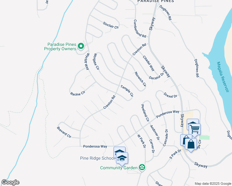map of restaurants, bars, coffee shops, grocery stores, and more near 14000 Wycliff Way in Magalia