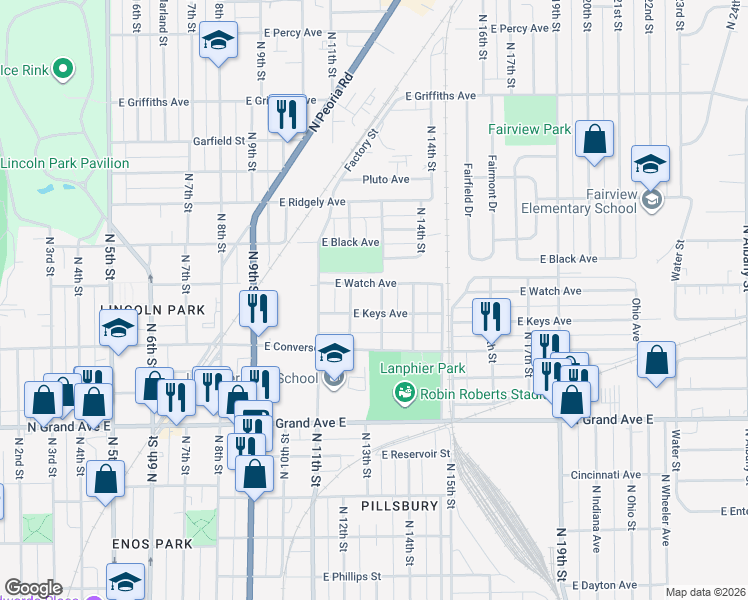 map of restaurants, bars, coffee shops, grocery stores, and more near 1516 Carolina Avenue in Springfield