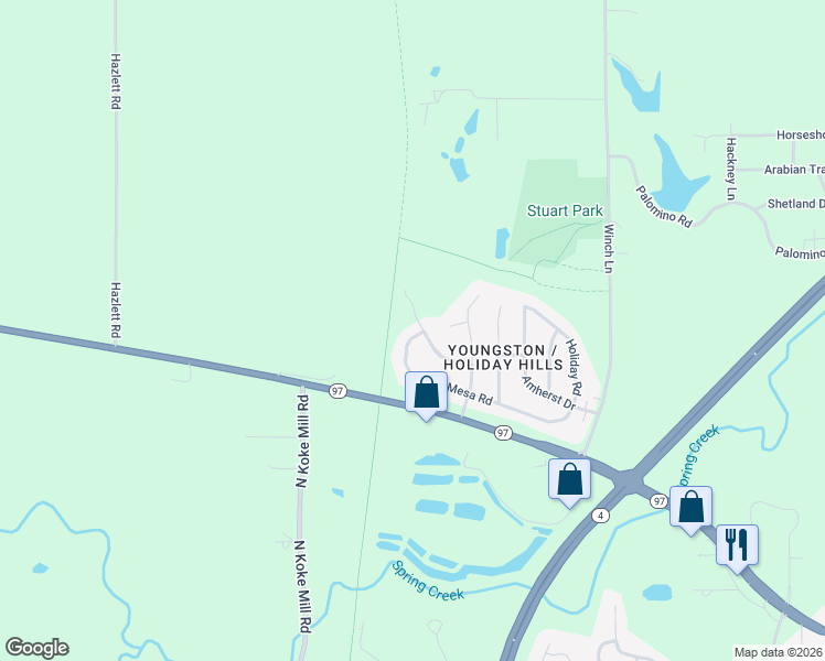 map of restaurants, bars, coffee shops, grocery stores, and more near 116 Mesa Road in Springfield
