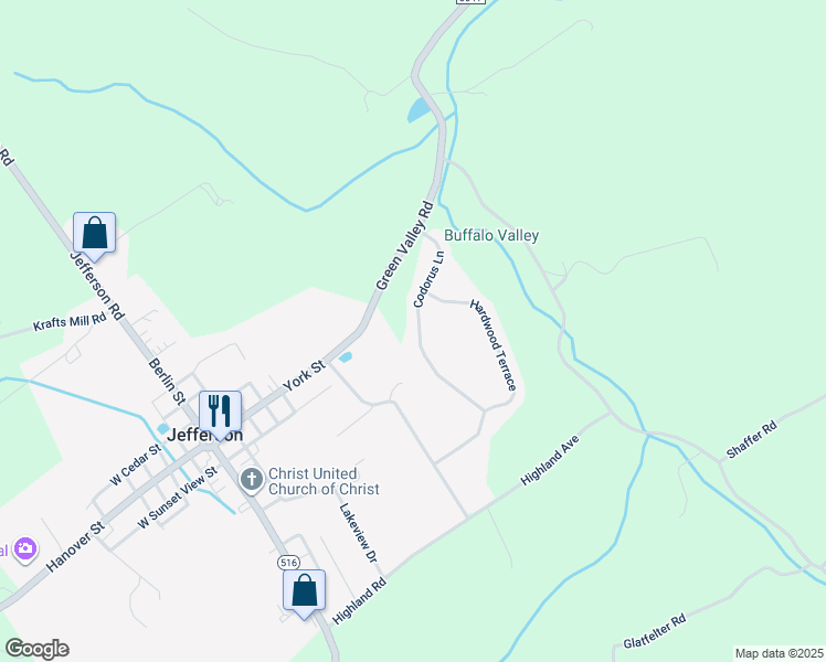 map of restaurants, bars, coffee shops, grocery stores, and more near 2528 Codorus Lane in Spring Grove