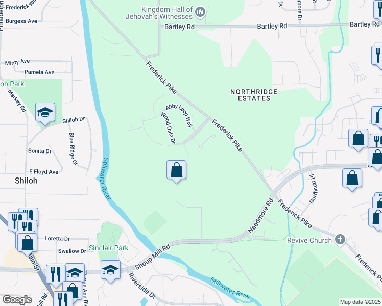 map of restaurants, bars, coffee shops, grocery stores, and more near 5220 Brookmill Court in Dayton