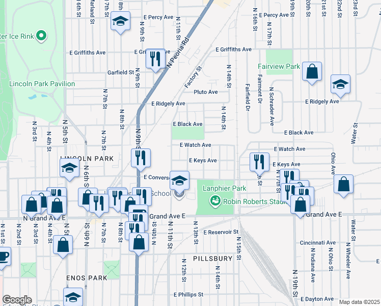 map of restaurants, bars, coffee shops, grocery stores, and more near 1514 Carolina Avenue in Springfield