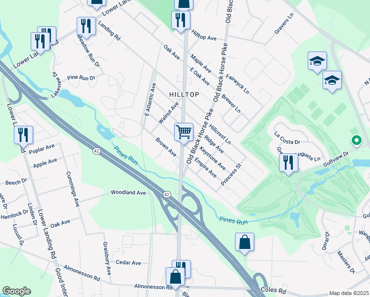 map of restaurants, bars, coffee shops, grocery stores, and more near 1225 North Black Horse Pike in Gloucester Township