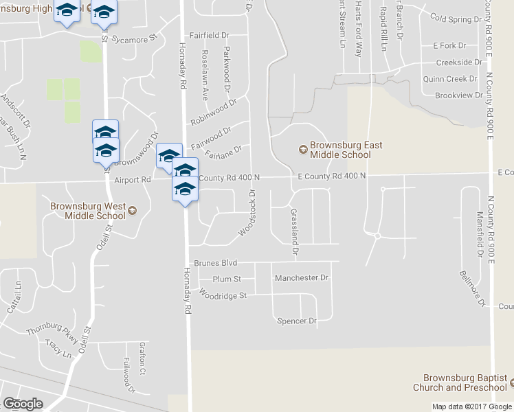 map of restaurants, bars, coffee shops, grocery stores, and more near 1661 Woodstock Drive in Brownsburg