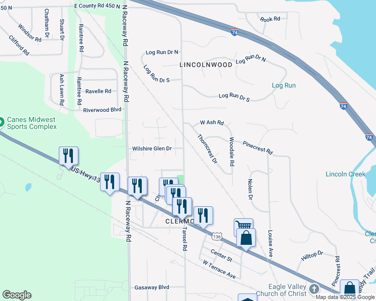 map of restaurants, bars, coffee shops, grocery stores, and more near 3645 Tansel Road in Indianapolis