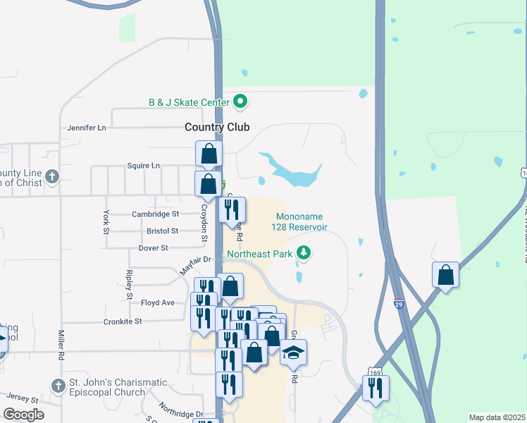 map of restaurants, bars, coffee shops, grocery stores, and more near 5505 North Belt Highway in Saint Joseph