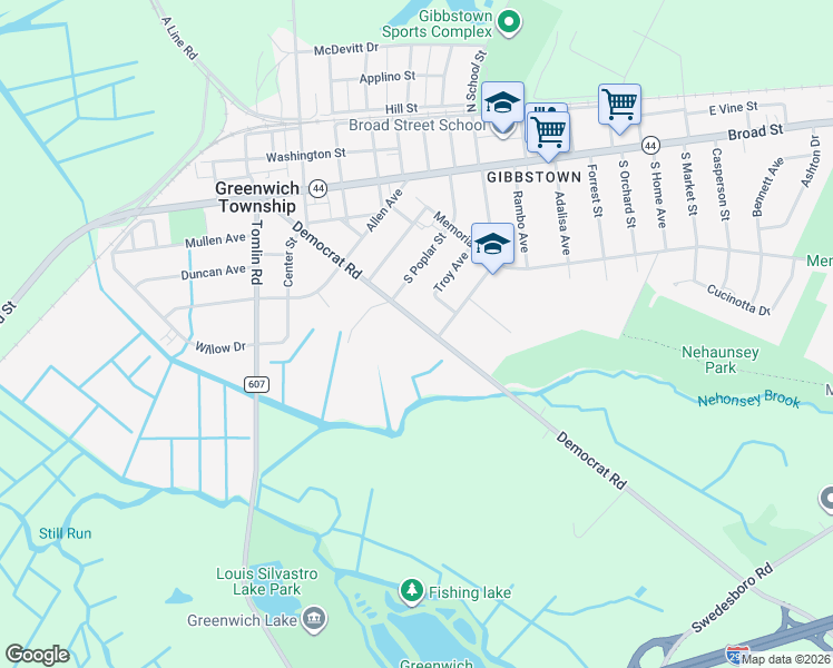 map of restaurants, bars, coffee shops, grocery stores, and more near 356 Democrat Road in Greenwich Township