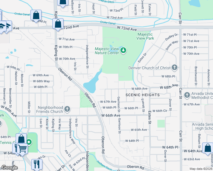 map of restaurants, bars, coffee shops, grocery stores, and more near 6813 Garland Street in Arvada