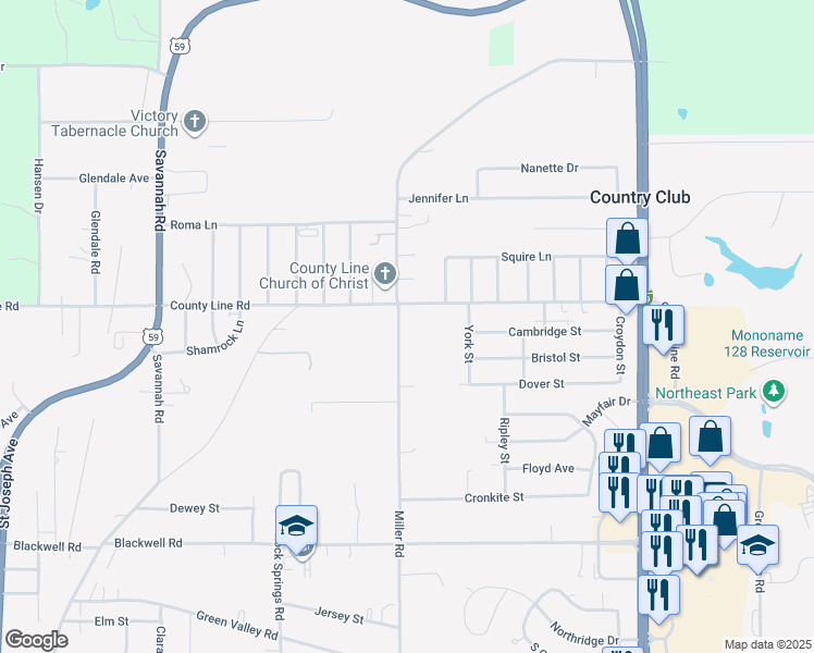 map of restaurants, bars, coffee shops, grocery stores, and more near 6013 Miller Road in Saint Joseph