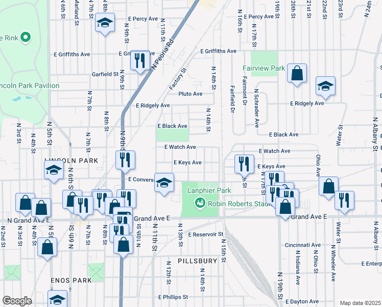 map of restaurants, bars, coffee shops, grocery stores, and more near 1512 Maryland Avenue in Springfield