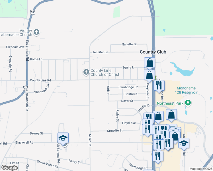 map of restaurants, bars, coffee shops, grocery stores, and more near 5902 York Street in Saint Joseph