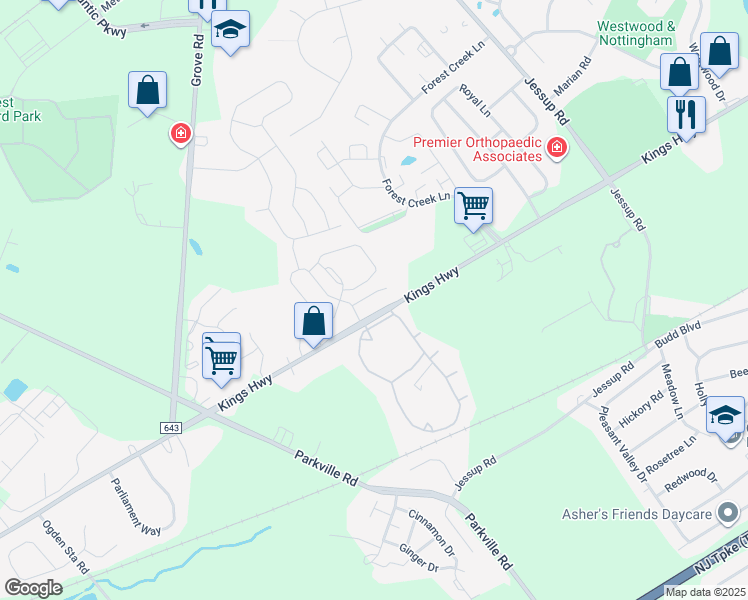 map of restaurants, bars, coffee shops, grocery stores, and more near 20 Highgrove Court in West Deptford