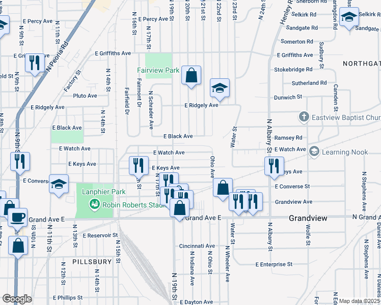 map of restaurants, bars, coffee shops, grocery stores, and more near 1800-1998 East Watch Avenue in Springfield