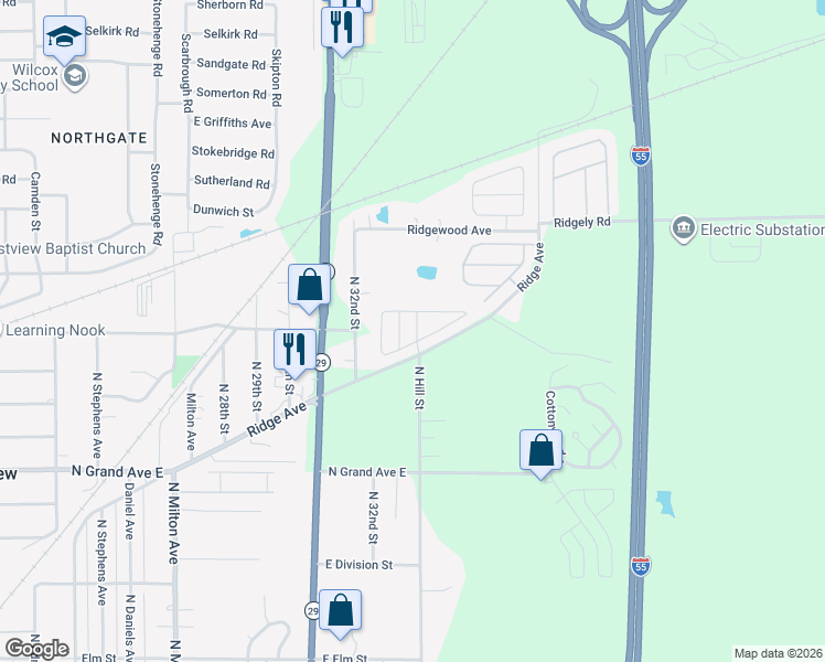 map of restaurants, bars, coffee shops, grocery stores, and more near 3401 Ridge Avenue in Springfield