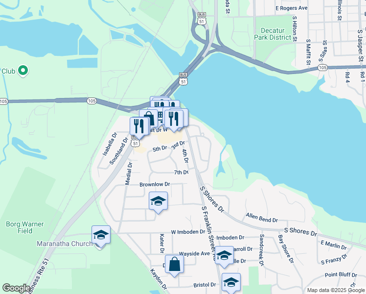 map of restaurants, bars, coffee shops, grocery stores, and more near 5 4th Drive in Decatur
