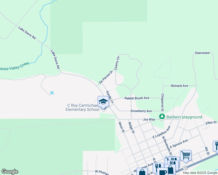 map of restaurants, bars, coffee shops, grocery stores, and more near 970 Kandy Lane in Portola