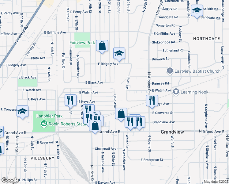 map of restaurants, bars, coffee shops, grocery stores, and more near 1998 E Watch Ave in Springfield