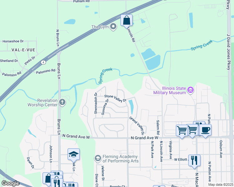 map of restaurants, bars, coffee shops, grocery stores, and more near 28 Woodlyn Valley Drive in Springfield