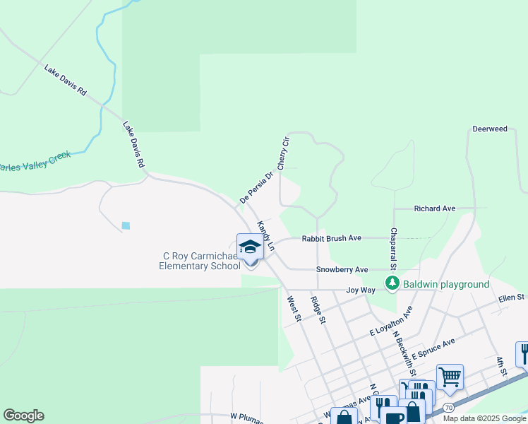 map of restaurants, bars, coffee shops, grocery stores, and more near 970 Kandy Lane in Portola