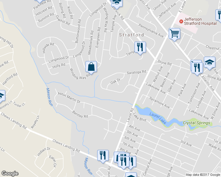 map of restaurants, bars, coffee shops, grocery stores, and more near 69 Saratoga Road in Stratford