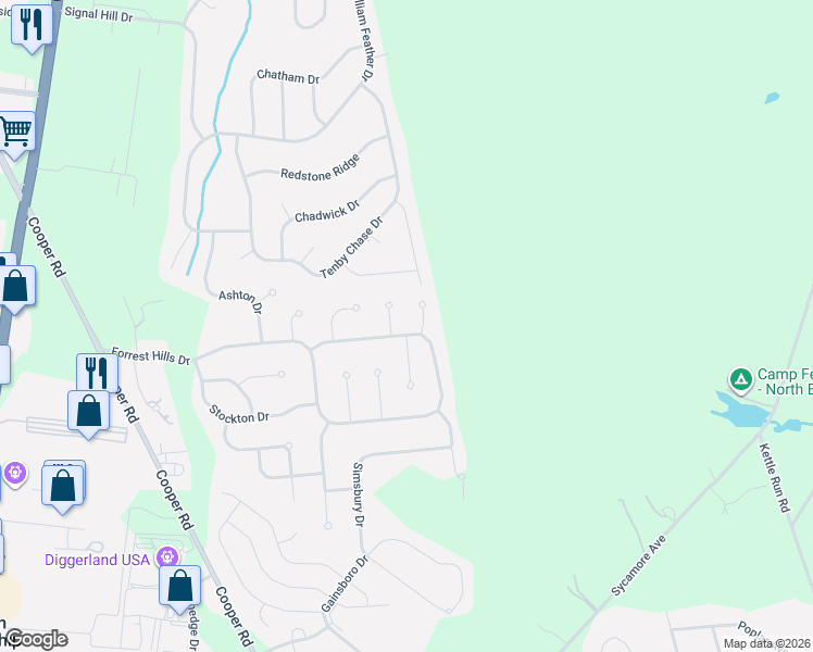 map of restaurants, bars, coffee shops, grocery stores, and more near 115 Forrest Hills Drive in Voorhees Township
