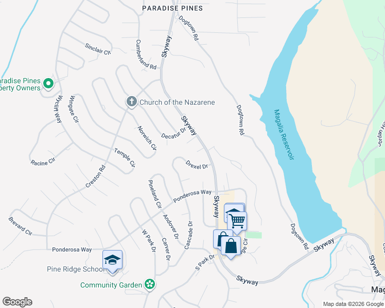 map of restaurants, bars, coffee shops, grocery stores, and more near 6462 Purdue Court in Magalia