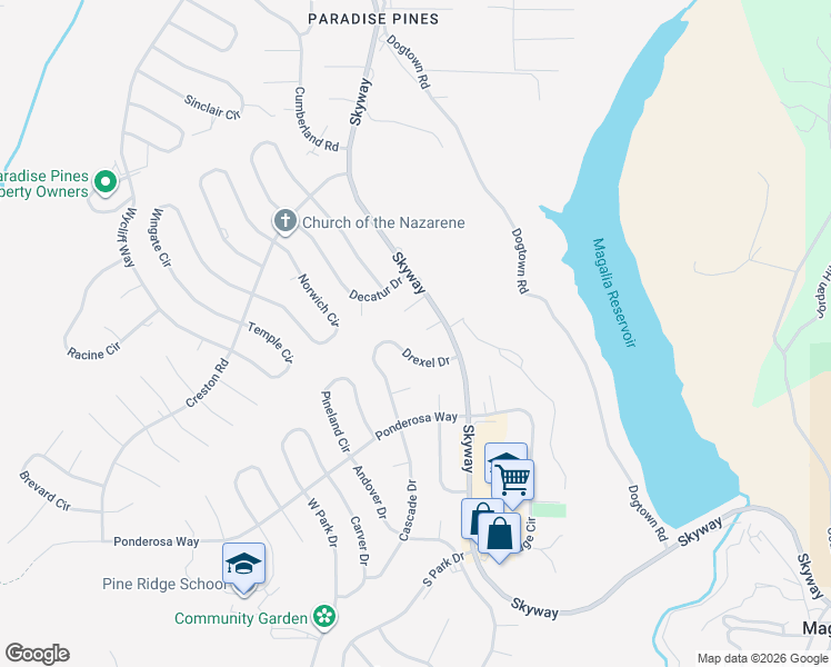 map of restaurants, bars, coffee shops, grocery stores, and more near 6462 Purdue Court in Magalia