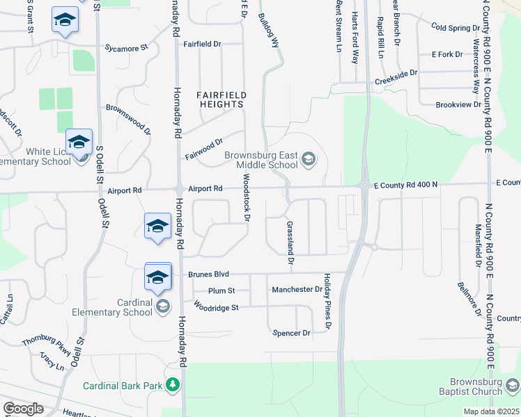 map of restaurants, bars, coffee shops, grocery stores, and more near 1661 Woodstock Drive in Brownsburg