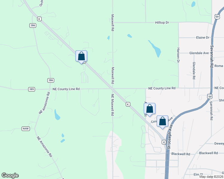 map of restaurants, bars, coffee shops, grocery stores, and more near 1004 Northeast County Line Road in Saint Joseph