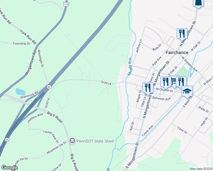map of restaurants, bars, coffee shops, grocery stores, and more near 114 Dry Knob Road in Smithfield