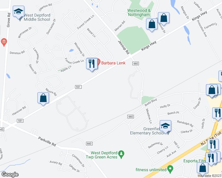 map of restaurants, bars, coffee shops, grocery stores, and more near 920 Kings Highway in West Deptford