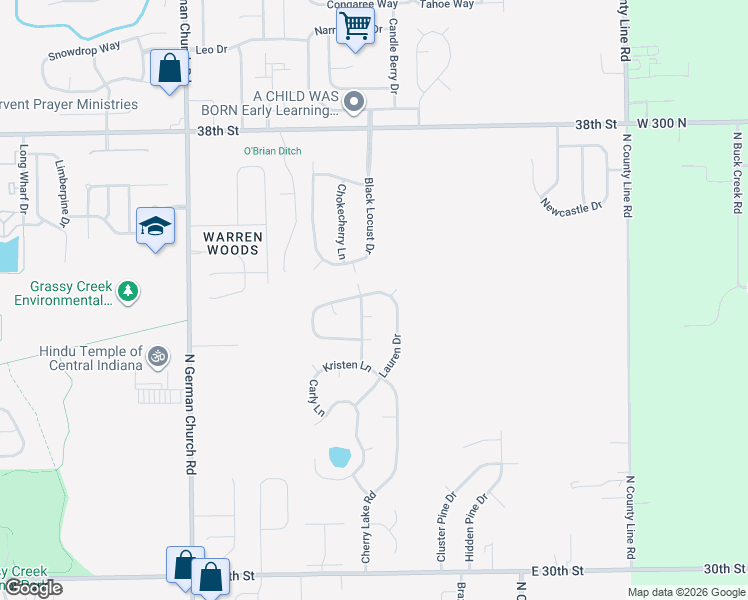 map of restaurants, bars, coffee shops, grocery stores, and more near 11413 Kristen Circle in Indianapolis