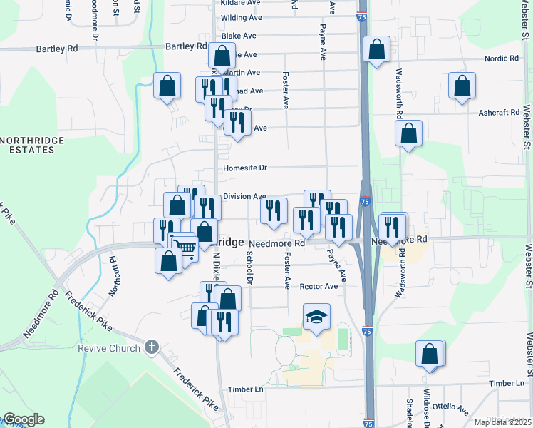 map of restaurants, bars, coffee shops, grocery stores, and more near 2124 Marker Avenue in Dayton