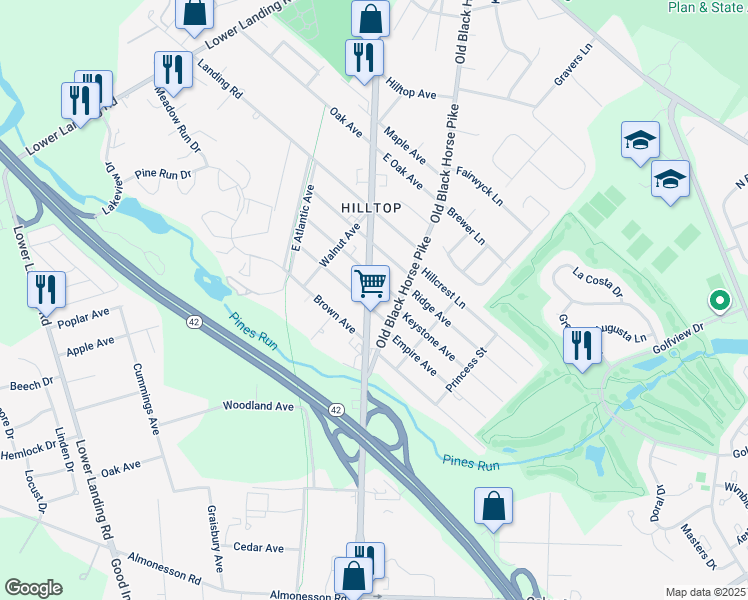 map of restaurants, bars, coffee shops, grocery stores, and more near 1225 North Black Horse Pike in Camden County