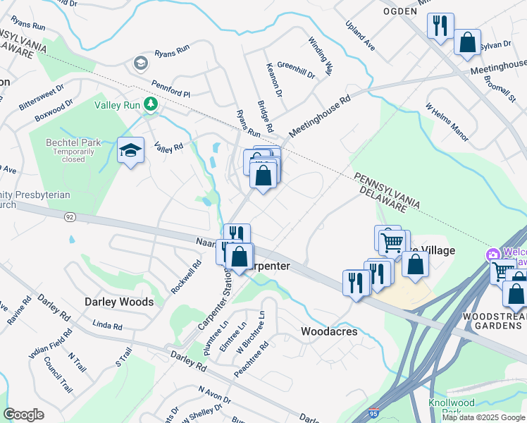 map of restaurants, bars, coffee shops, grocery stores, and more near 2412 Jacqueline Drive in Wilmington