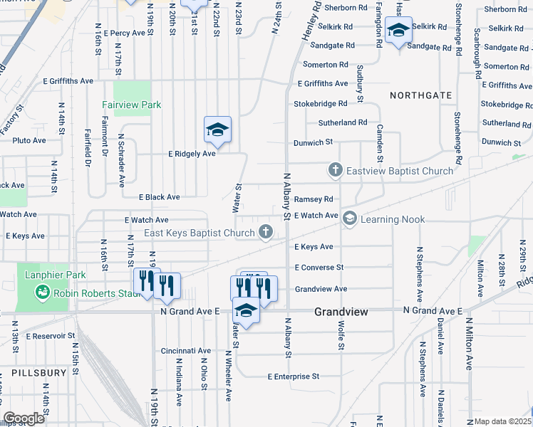 map of restaurants, bars, coffee shops, grocery stores, and more near 2132 East Watch Avenue in Springfield
