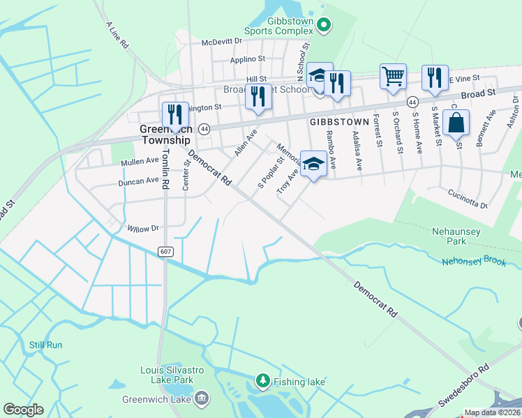 map of restaurants, bars, coffee shops, grocery stores, and more near 356 Democrat Road in Greenwich Township