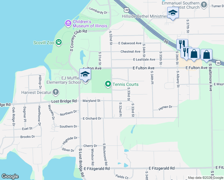 map of restaurants, bars, coffee shops, grocery stores, and more near 3201 East Duchess Drive in Decatur