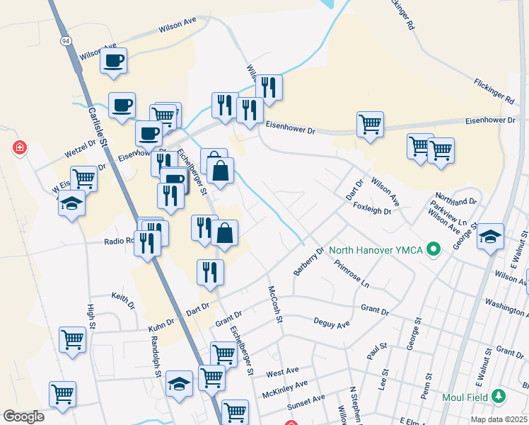 map of restaurants, bars, coffee shops, grocery stores, and more near 238 Kennedy Court in Hanover