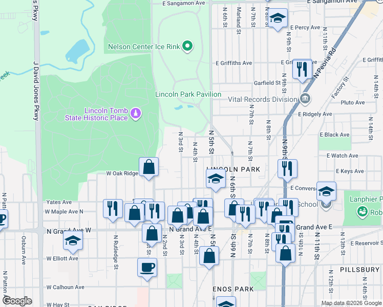 map of restaurants, bars, coffee shops, grocery stores, and more near 1454 North 4th Street in Springfield