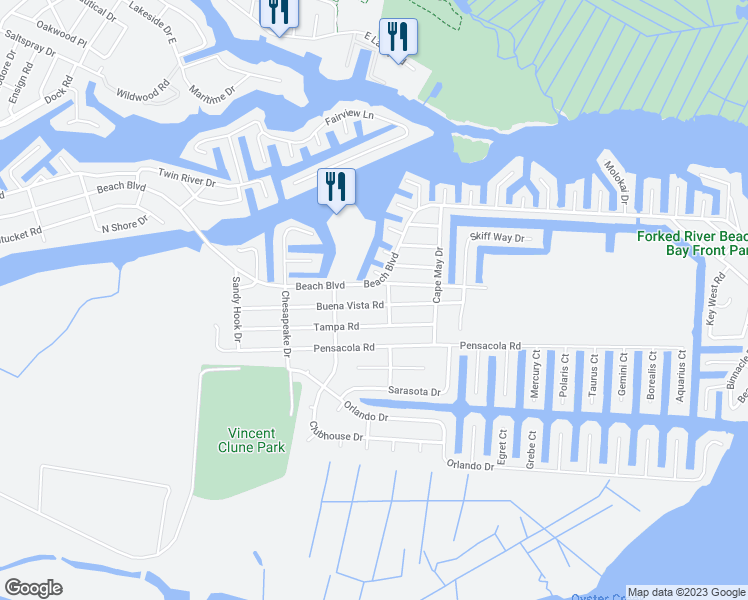 map of restaurants, bars, coffee shops, grocery stores, and more near 916 Buena Vista Road in Lacey Township