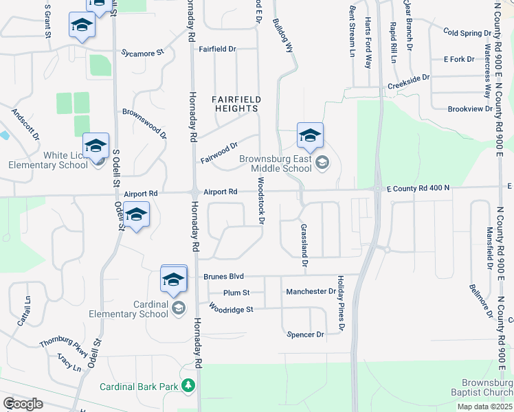 map of restaurants, bars, coffee shops, grocery stores, and more near 1661 Woodstock Drive in Brownsburg