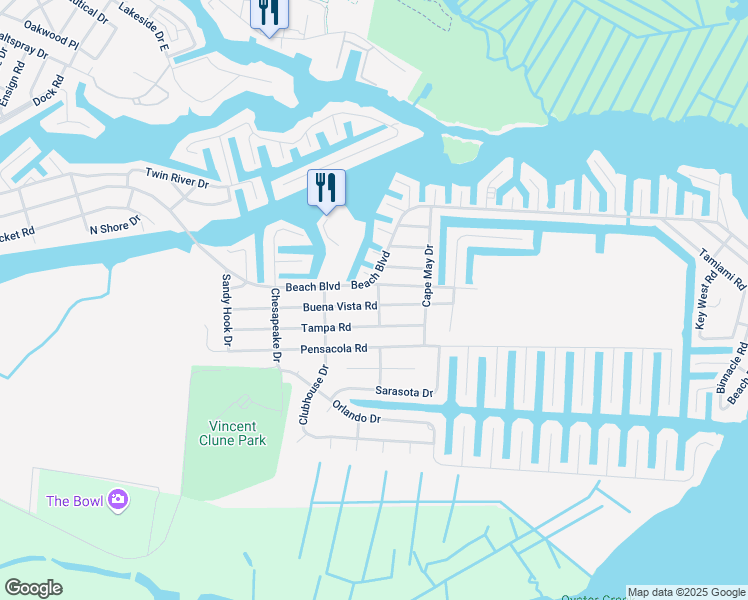 map of restaurants, bars, coffee shops, grocery stores, and more near 914 Tampa Road in Lacey Township