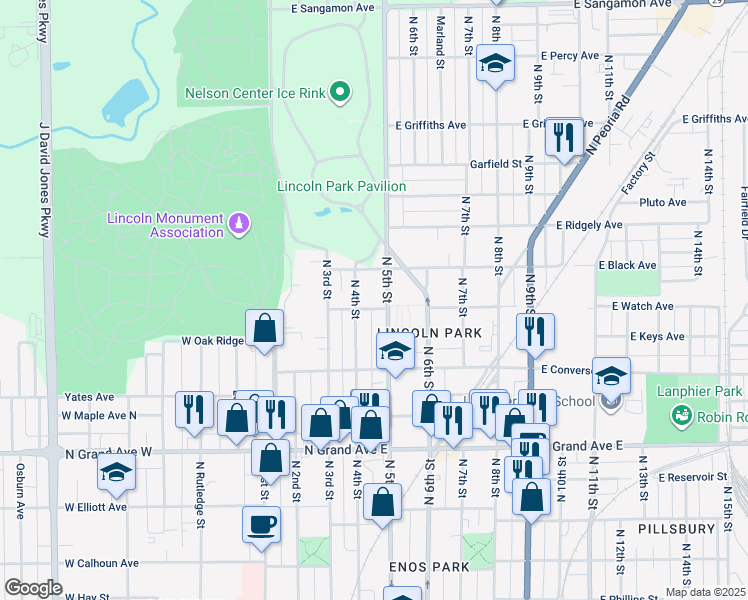 map of restaurants, bars, coffee shops, grocery stores, and more near 1454 North 4th Street in Springfield