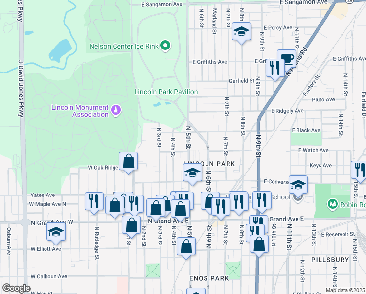 map of restaurants, bars, coffee shops, grocery stores, and more near 1454 North 4th Street in Springfield