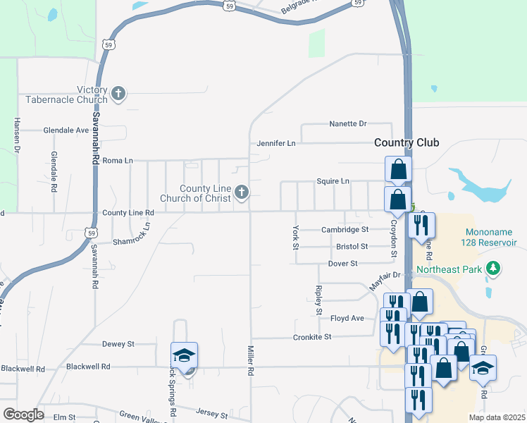 map of restaurants, bars, coffee shops, grocery stores, and more near 6013 Miller Road in Saint Joseph