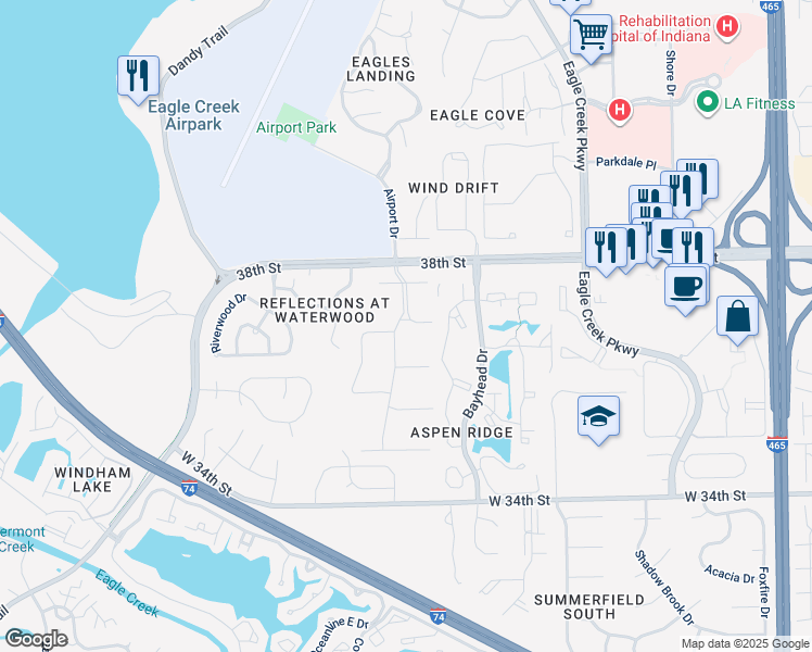 map of restaurants, bars, coffee shops, grocery stores, and more near 3685 St Thomas Blvd in Indianapolis