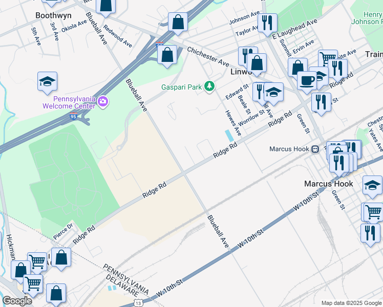 map of restaurants, bars, coffee shops, grocery stores, and more near 1429 Brookside Avenue in Linwood