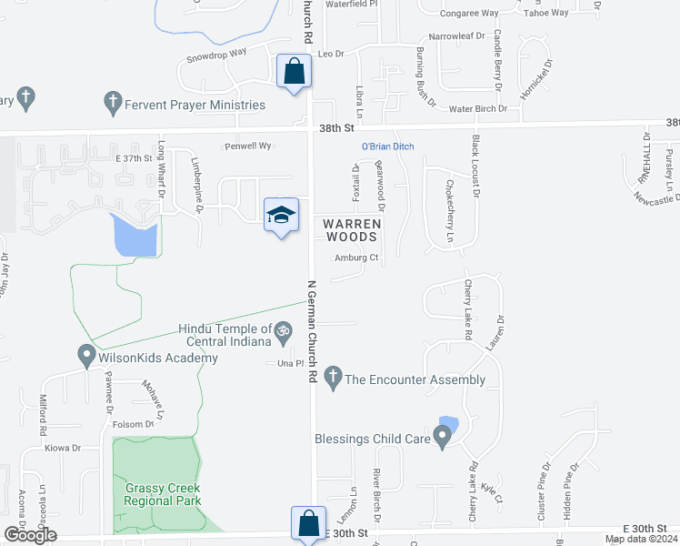 map of restaurants, bars, coffee shops, grocery stores, and more near 11038 Essen Court in Indianapolis